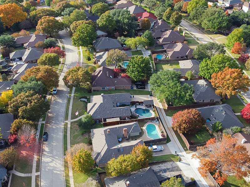 Overview of a residential neighborhood in Texas